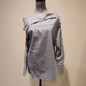 Zara Off Shoulder Bardot Blue White